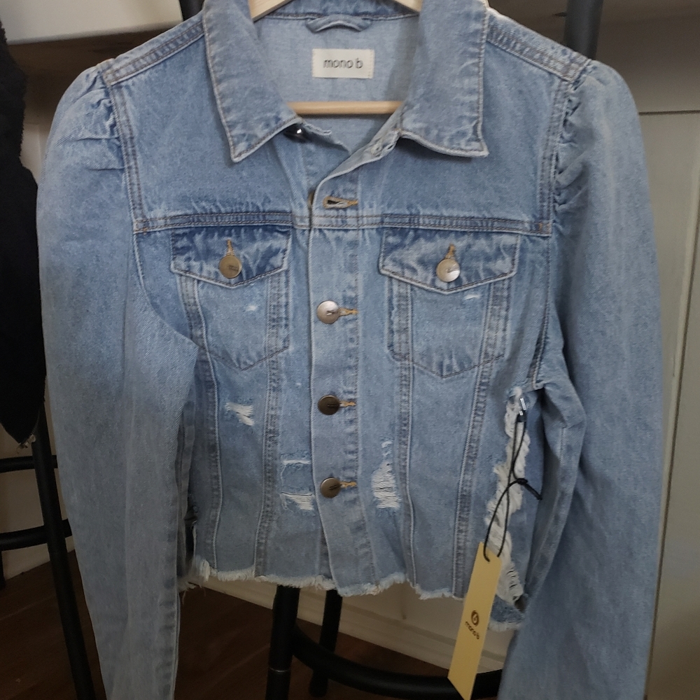Mono B Puffed Cropped  Denim Jacket - Picture 6 of 12